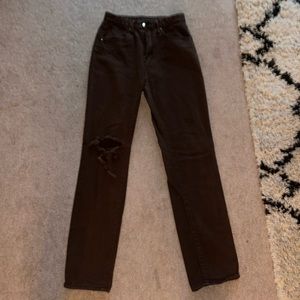 Shein Brown Mom Jeans with hole in the knee